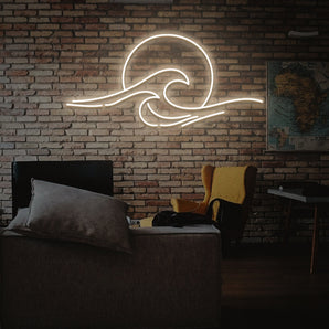 Moon And Wave Neon Sign